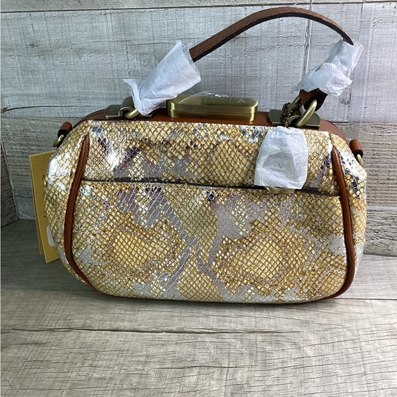 Patricia Nash Antica Leather Frame Crossbody Metallic Python Silver new - Picture 2 of 6
